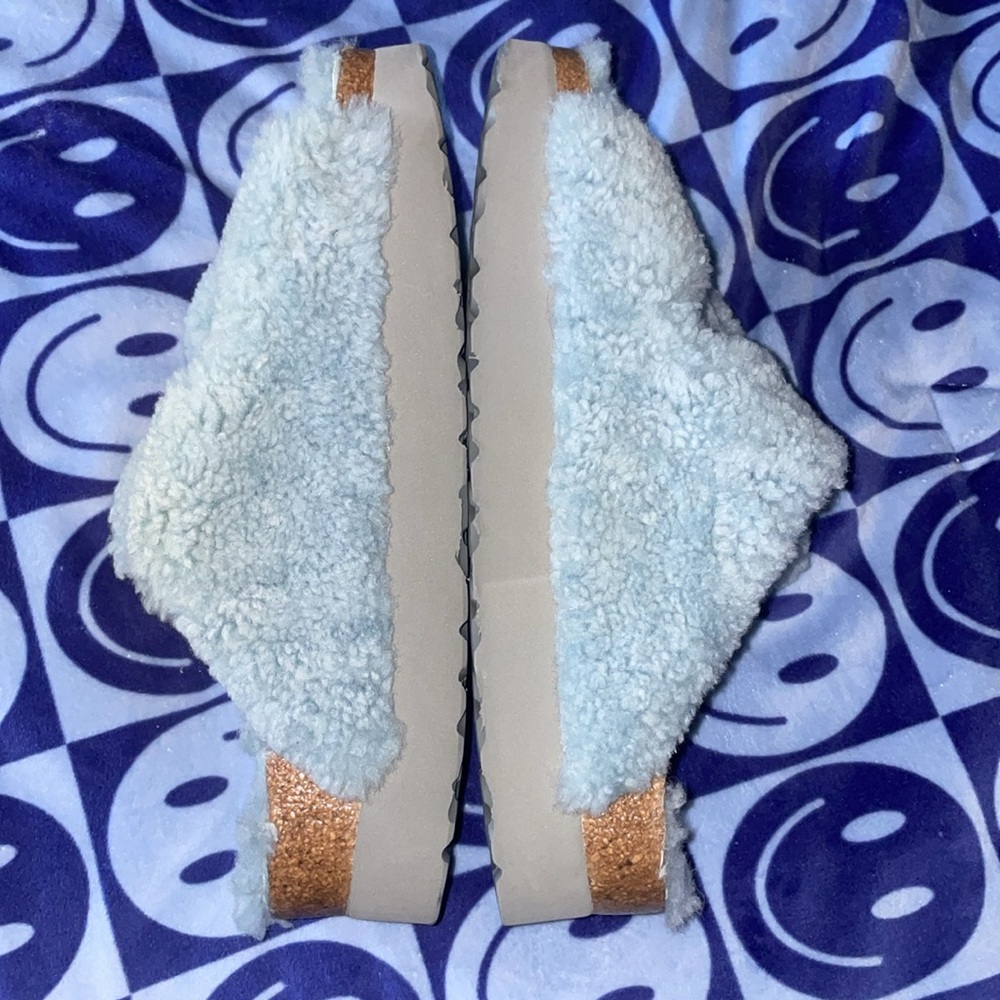 Birkenstock Free People Papillio Sandals Womens US 7 Sherpa Big Buckle Blue - Picture 7 of 13